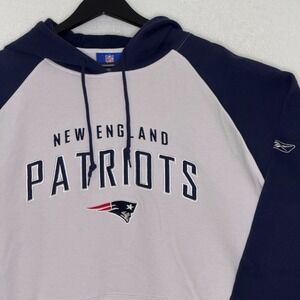 NFL Reebok New England Patriots‎ Large Hoodie White Blue Sleeves